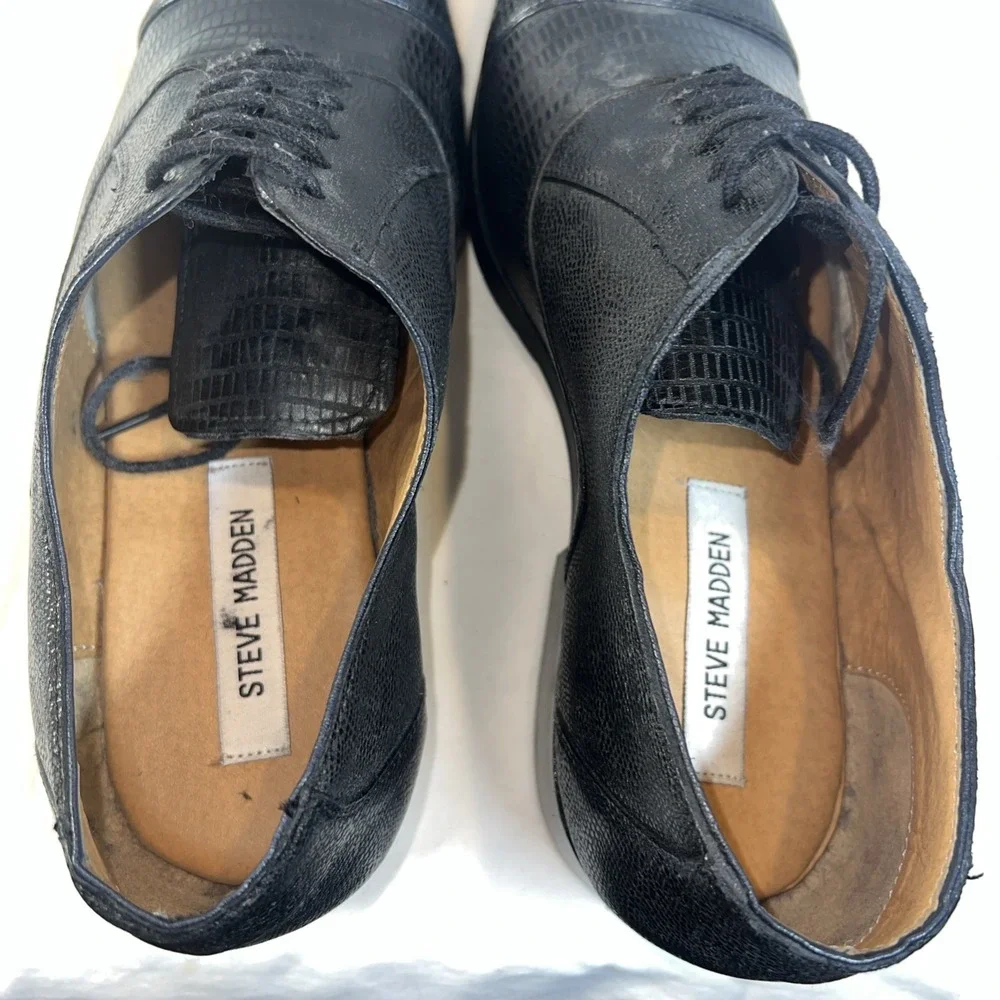 Steve Madden P-Scales‎ Oxford Black Leather Snake Print Lace Up Shoes Size 8